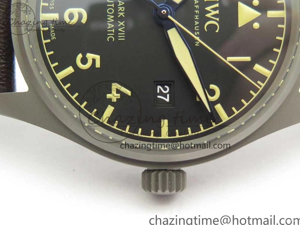 MIROTIME 0310 SmartChoice Mark XVIII IW327006 Titanium M+F 1:1 Best Edition Black Dial on Brown Leather Strap A 7145